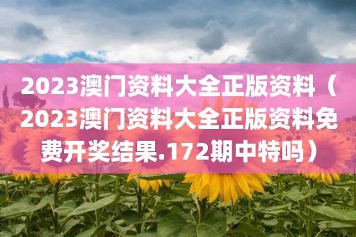 2023澳门资料大全正版资料（2023澳门资料大全正版资料免费开奖结果.172期中特吗）